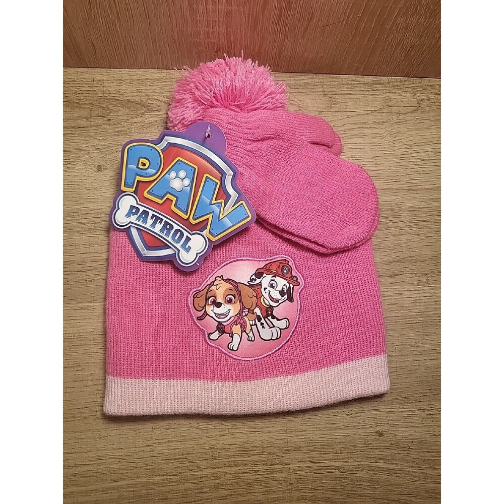Nickelodeon PAW Patrol Girls Hat & Mittens Set PINK NEW
